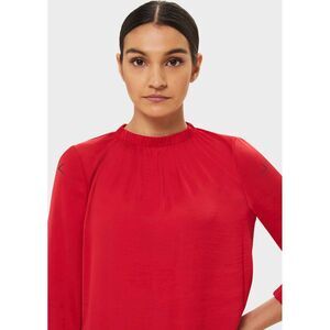 HOBBS LONDON Cam Top Red Satin Long Sleeve Blouse, Poppy Red, Sz 6